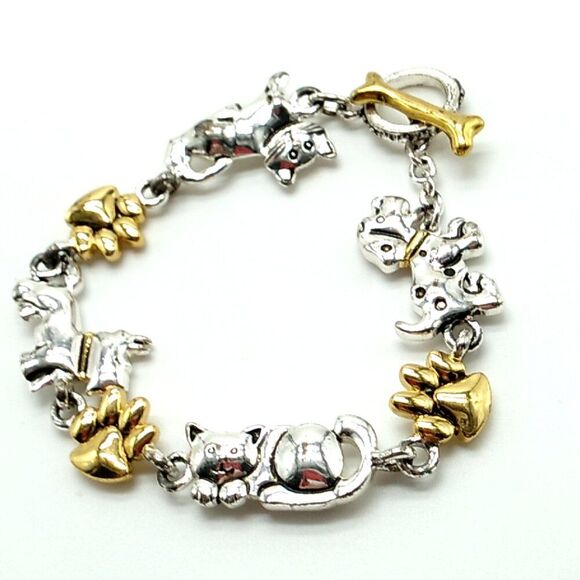 Vintage Premier Designs Gold & Silver-tone Dog Cat & Paw Bracelet - Picture 9 of 10